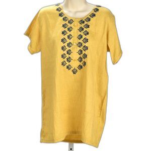 Yuvati Embroidered Yellow Short Sleeve Tunic Top Size 3XL (See Measurements)